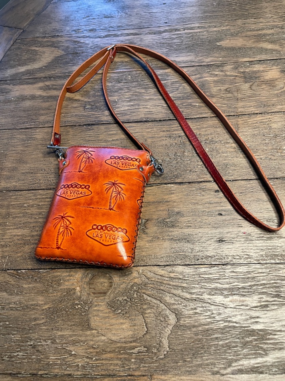Las Vegas Palm Tree Crossbody Phone Pouch - Orange Brown